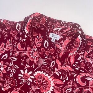 Kim Rogers Womens 2X Burgundy Floral Paisley Roll‎ Tab Sleeve Tunic Blouse Top
